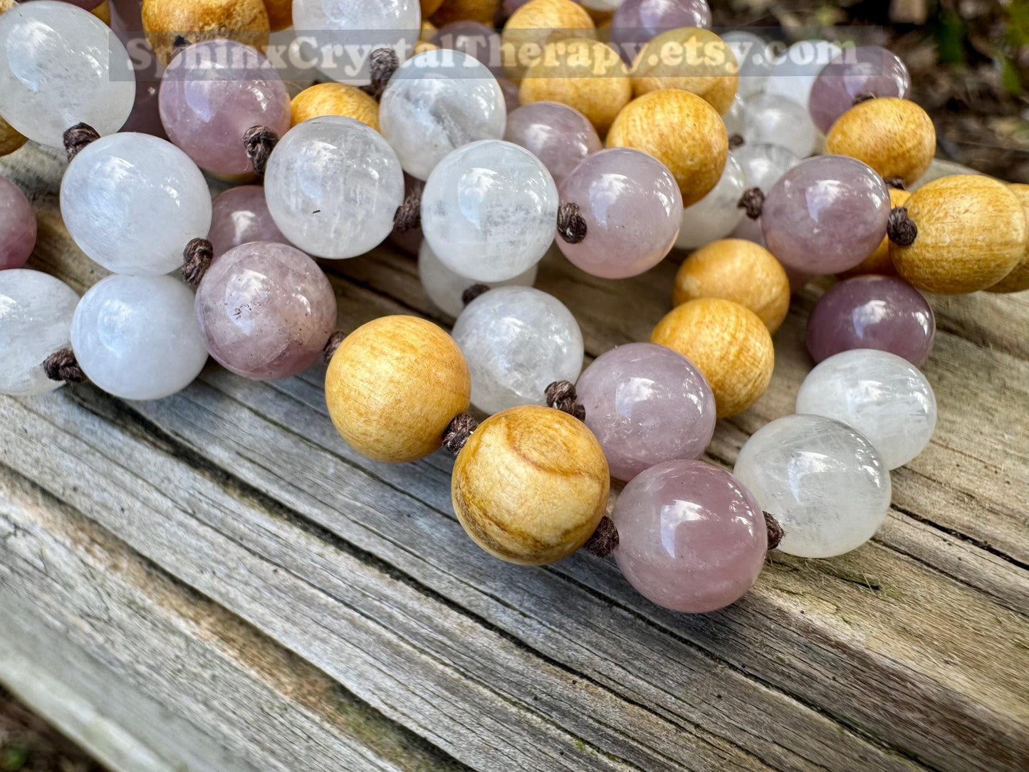 Only One - Heart Healing Mala Necklace - “ Aphrodite “ Goddess of Love - Rose Quartz - Moonstone - Palo Santo - Real Crystal Gemstones