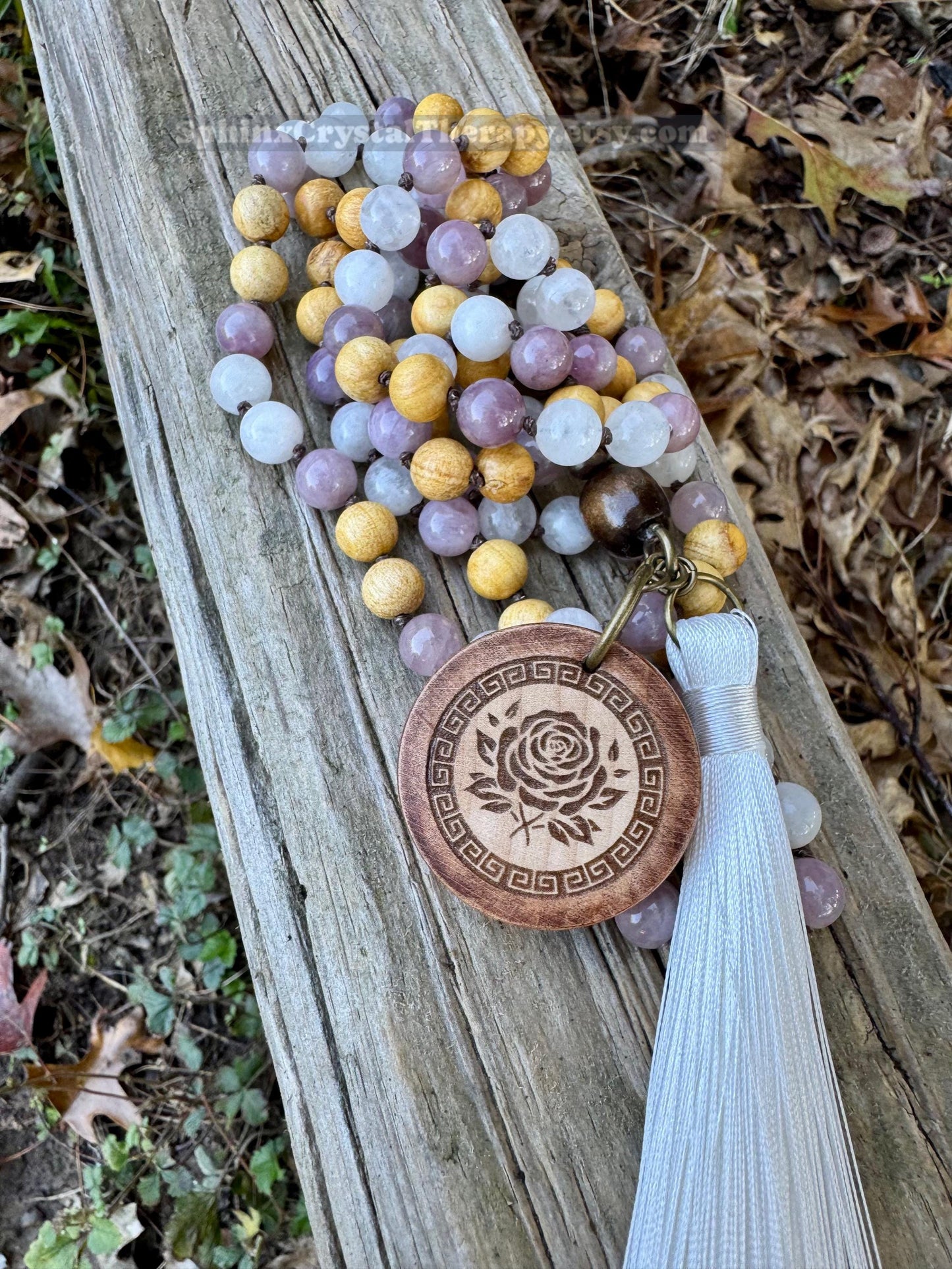Only One - Heart Healing Mala Necklace - “ Aphrodite “ Goddess of Love - Rose Quartz - Moonstone - Palo Santo - Real Crystal Gemstones
