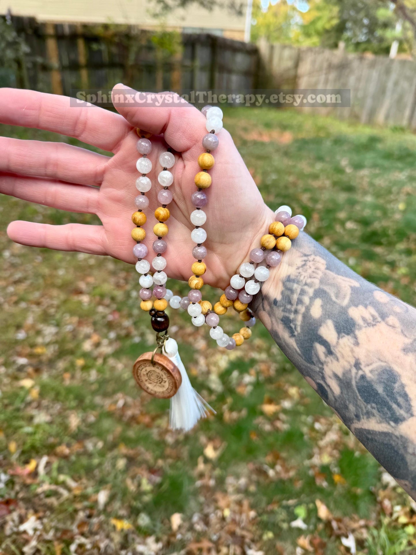 Only One - Heart Healing Mala Necklace - “ Aphrodite “ Goddess of Love - Rose Quartz - Moonstone - Palo Santo - Real Crystal Gemstones