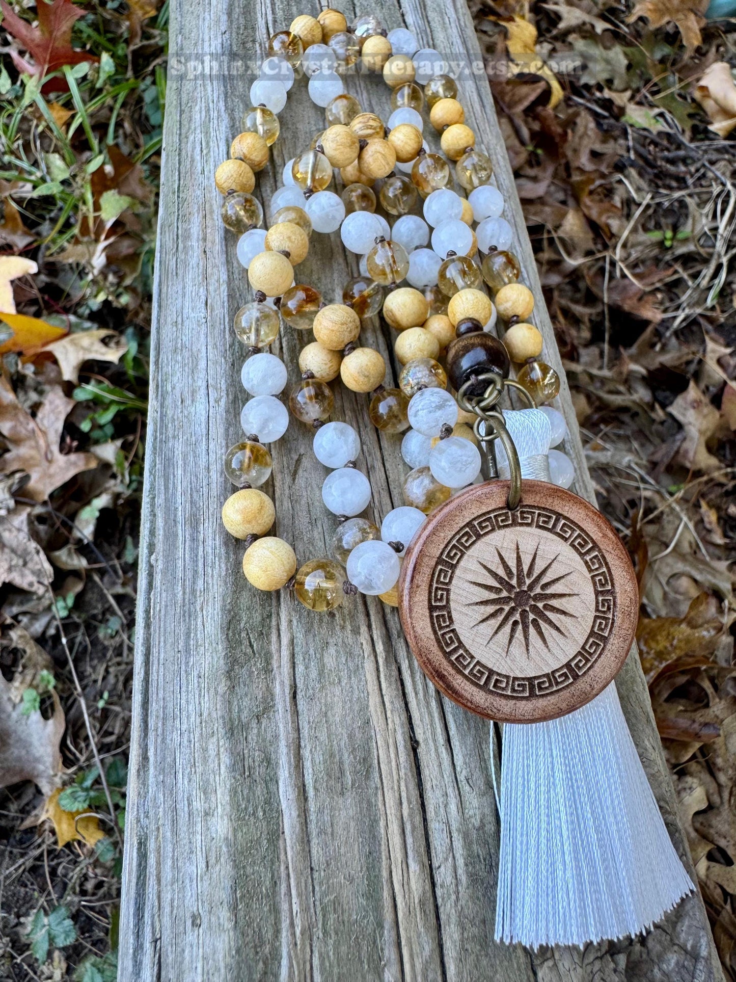 Only One - Joy & Positivity Mala Necklace - “ Alectrona “ Goddess of Sunshine - Citrine - Moonstone - Palo Santo - Real Crystal Gemstones