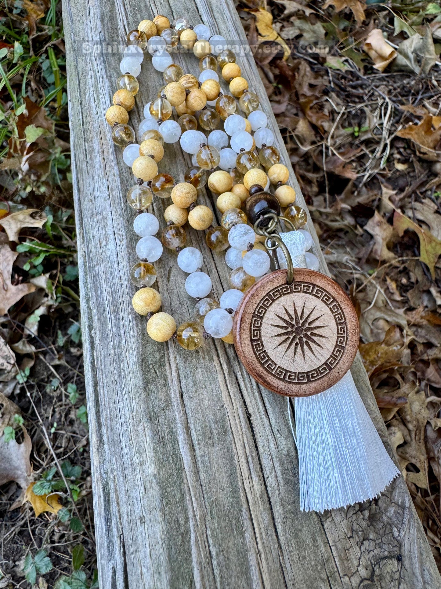 Only One - Joy & Positivity Mala Necklace - “ Alectrona “ Goddess of Sunshine - Citrine - Moonstone - Palo Santo - Real Crystal Gemstones