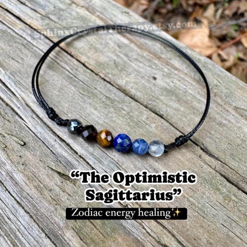 4mm Sagittarius Zodiac Energy - November December Birthday - Tiny Faceted Gemstones - Minimal & Dainty Adjustable String Bracelet