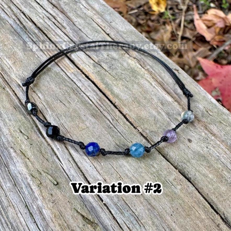 4mm Pisces Zodiac Energy - February March Birthday - Tiny Faceted Gemstones - Minimal & Dainty Adjustable String Bracelet