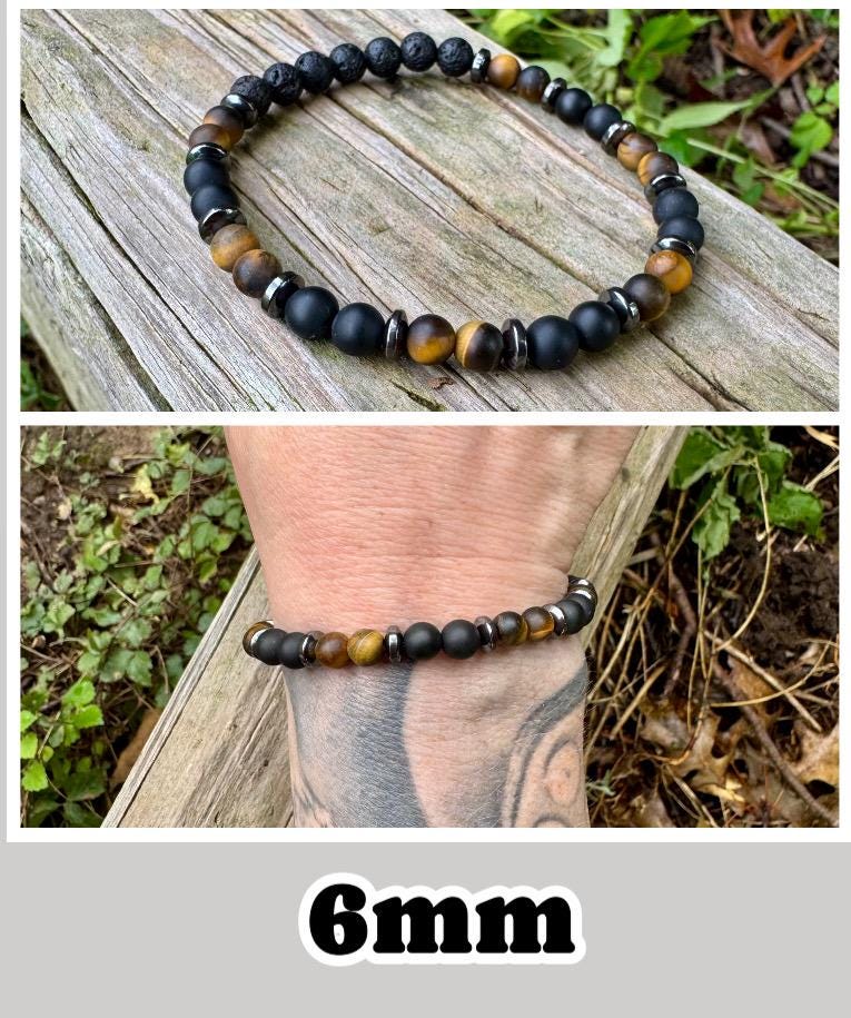 Anxiety Support - Aura Protection " Battle Ropes " - Strength & Courage - Tigers Eye Onyx - Quality Gemstones - Crystal Healing Bracelet
