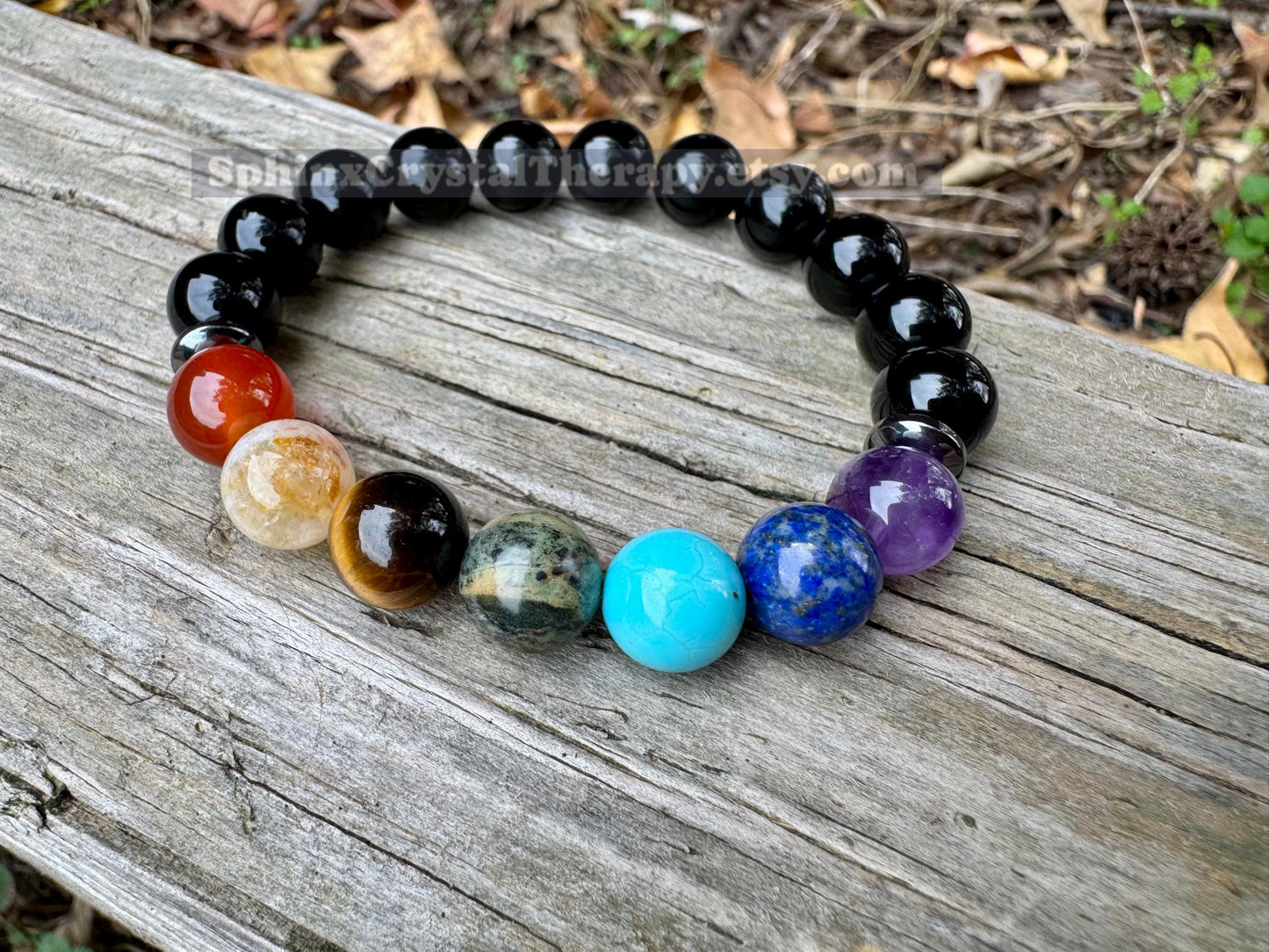 10MM - Protection and Strength - Negativity Shield - Black Onyx & Hematite - Balance Chakra Energy - Crystal Healing Gemstone Bracelet