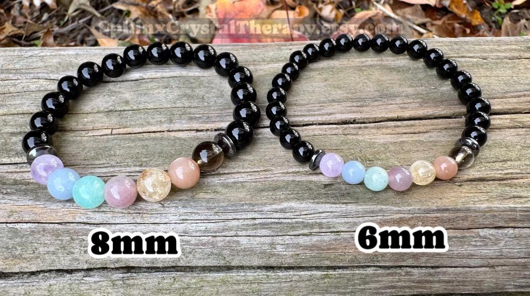 8mm Aura Protection - PASTEL Chakra Balance Stones -  Empath Support - Amethyst - Black Onyx - Hematite - Crystal Healing Gemstone Bracelet