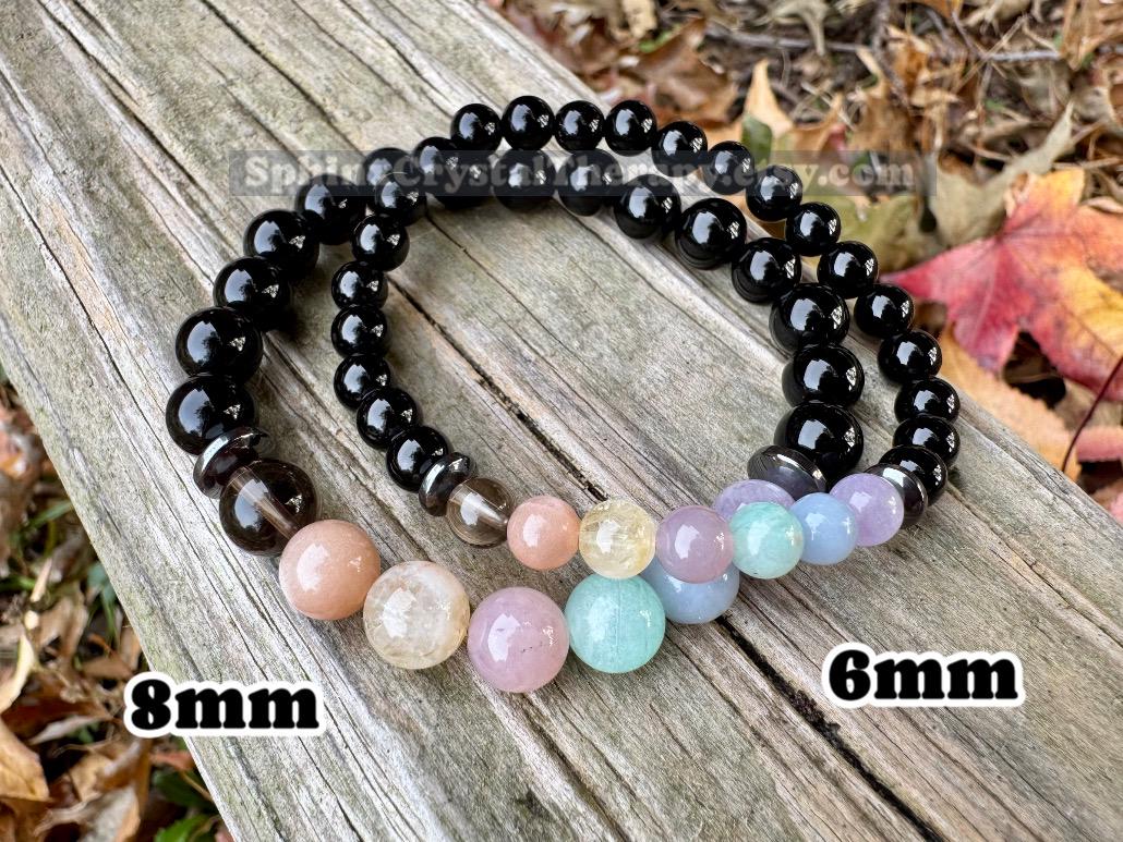 8mm Aura Protection - PASTEL Chakra Balance Stones -  Empath Support - Amethyst - Black Onyx - Hematite - Crystal Healing Gemstone Bracelet