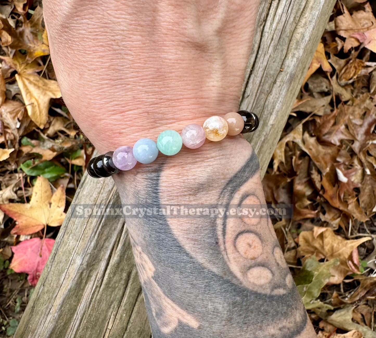 8mm Aura Protection - PASTEL Chakra Balance Stones -  Empath Support - Amethyst - Black Onyx - Hematite - Crystal Healing Gemstone Bracelet