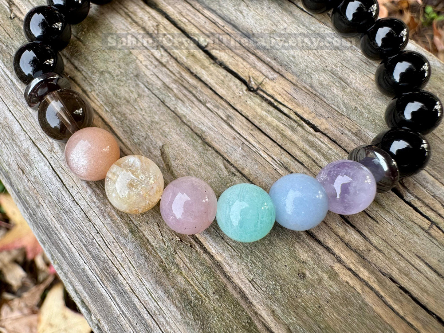 8mm Aura Protection - PASTEL Chakra Balance Stones -  Empath Support - Amethyst - Black Onyx - Hematite - Crystal Healing Gemstone Bracelet
