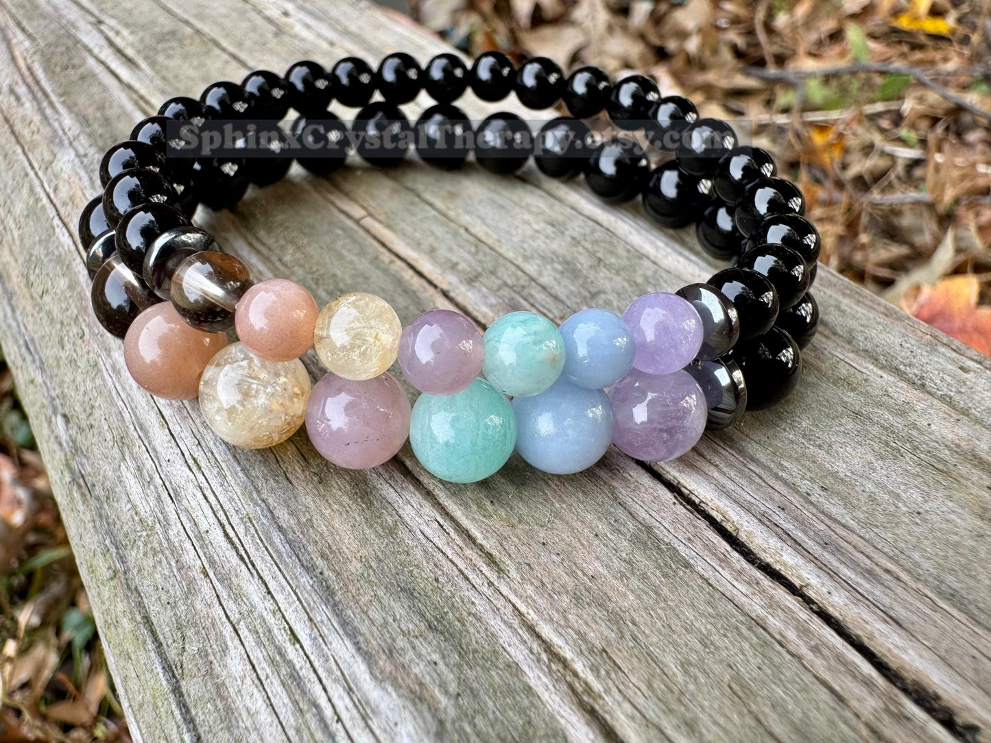 8mm Aura Protection - PASTEL Chakra Balance Stones -  Empath Support - Amethyst - Black Onyx - Hematite - Crystal Healing Gemstone Bracelet