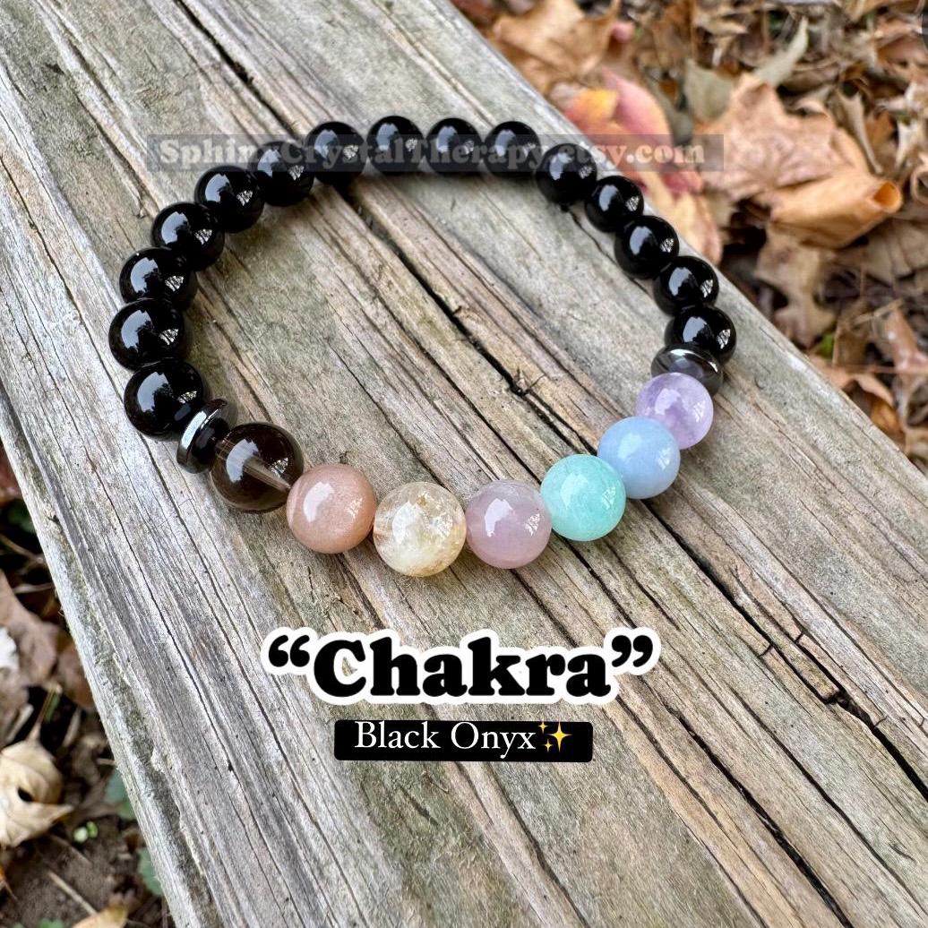 8mm Aura Protection - PASTEL Chakra Balance Stones -  Empath Support - Amethyst - Black Onyx - Hematite - Crystal Healing Gemstone Bracelet