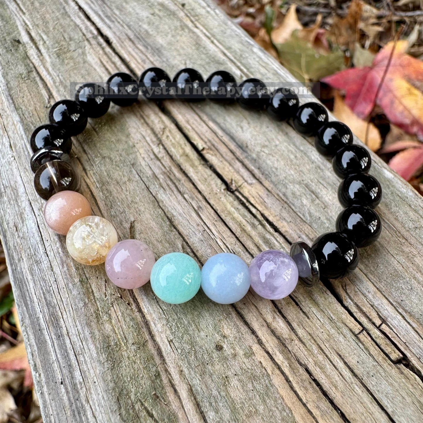 8mm Aura Protection - PASTEL Chakra Balance Stones -  Empath Support - Amethyst - Black Onyx - Hematite - Crystal Healing Gemstone Bracelet