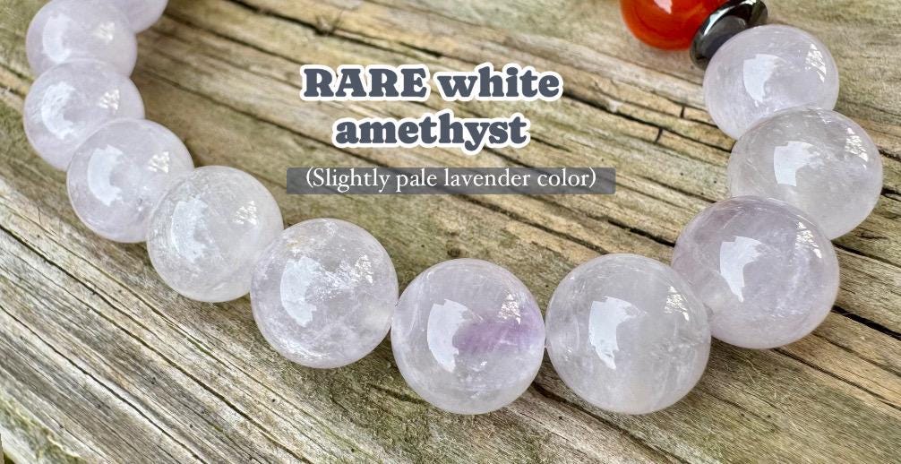 10mm Aura Clearing - RARE White Amethyst - Chakra Balance Stones - Protection & Intuition - Crystal Healing Gemstone Bracelet