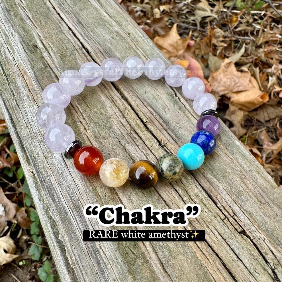 10mm Aura Clearing - RARE White Amethyst - Chakra Balance Stones - Protection & Intuition - Crystal Healing Gemstone Bracelet