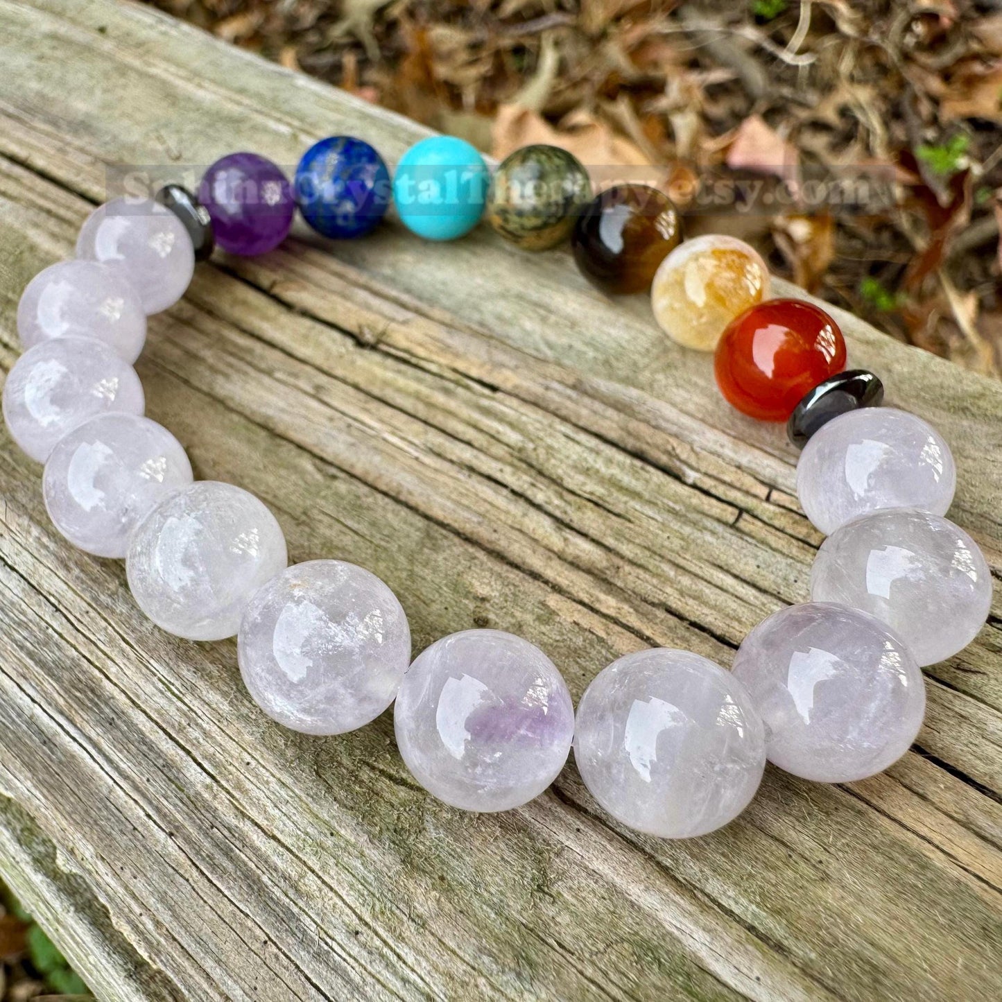 10mm Aura Clearing - RARE White Amethyst - Chakra Balance Stones - Protection & Intuition - Crystal Healing Gemstone Bracelet