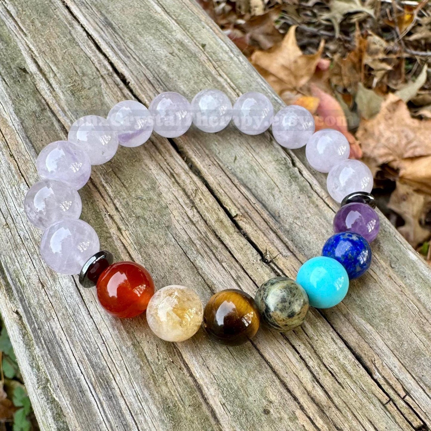 10mm Aura Clearing - RARE White Amethyst - Chakra Balance Stones - Protection & Intuition - Crystal Healing Gemstone Bracelet