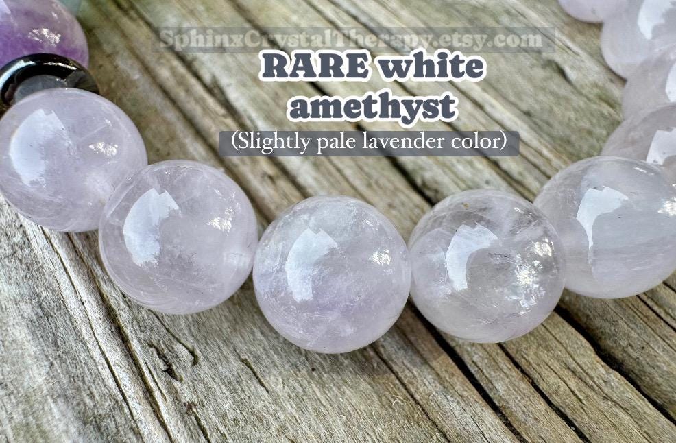 10mm Protection & Intuition - PASTEL Chakra Stones - RARE White Amethyst  - High Vibrational Stones - Crystal Healing Gemstone Bracelet