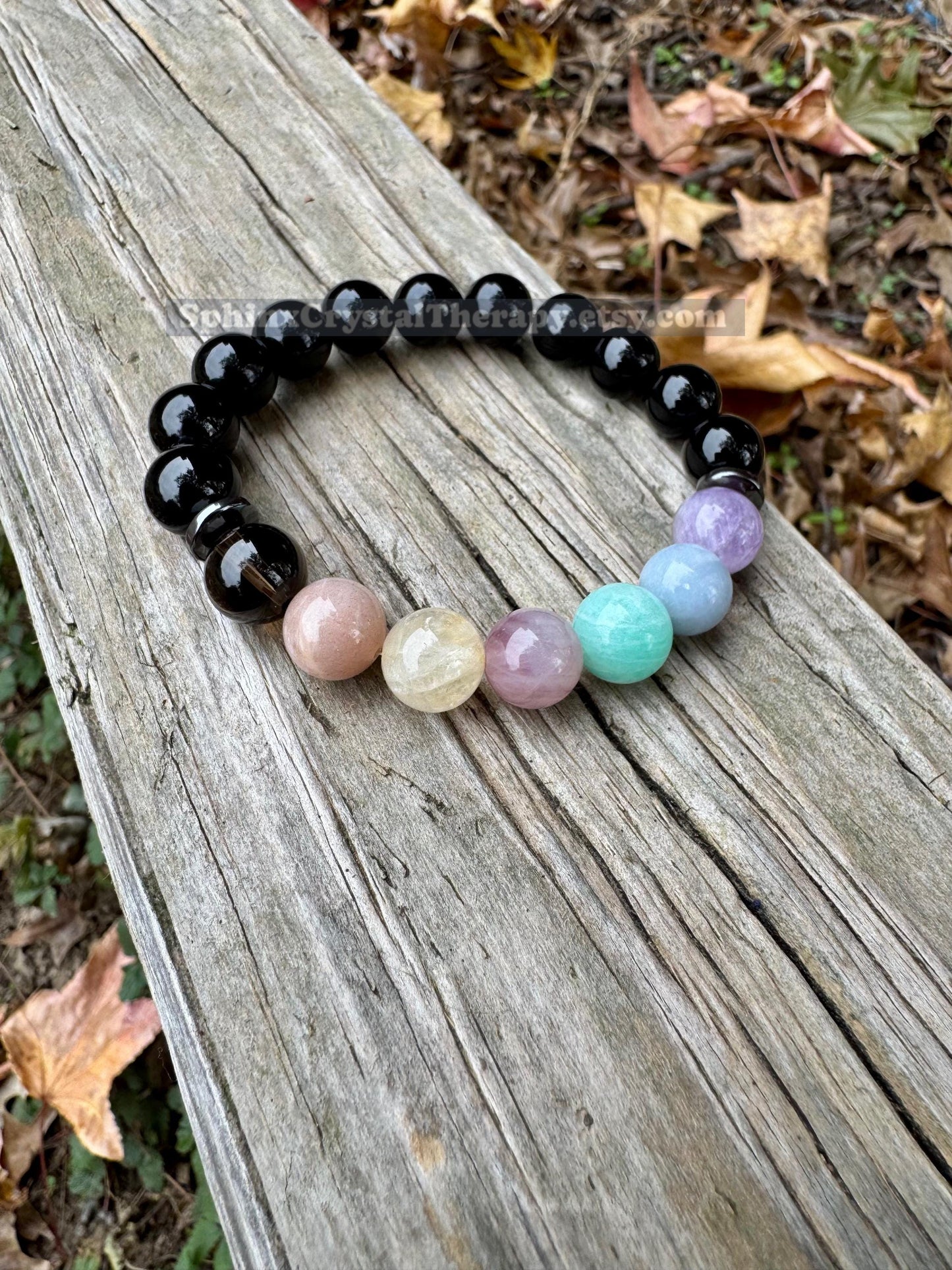 10mm Aura Protection - PASTEL Chakra Balance Stones -  Empath Support - Amethyst - Black Onyx - Hematite - Crystal Healing Gemstone Bracelet