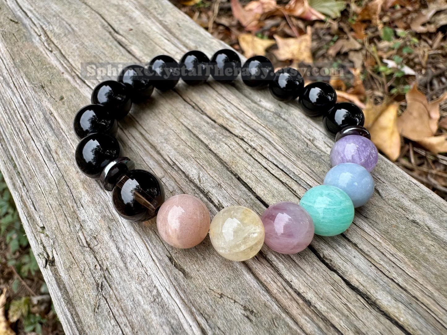 10mm Aura Protection - PASTEL Chakra Balance Stones -  Empath Support - Amethyst - Black Onyx - Hematite - Crystal Healing Gemstone Bracelet