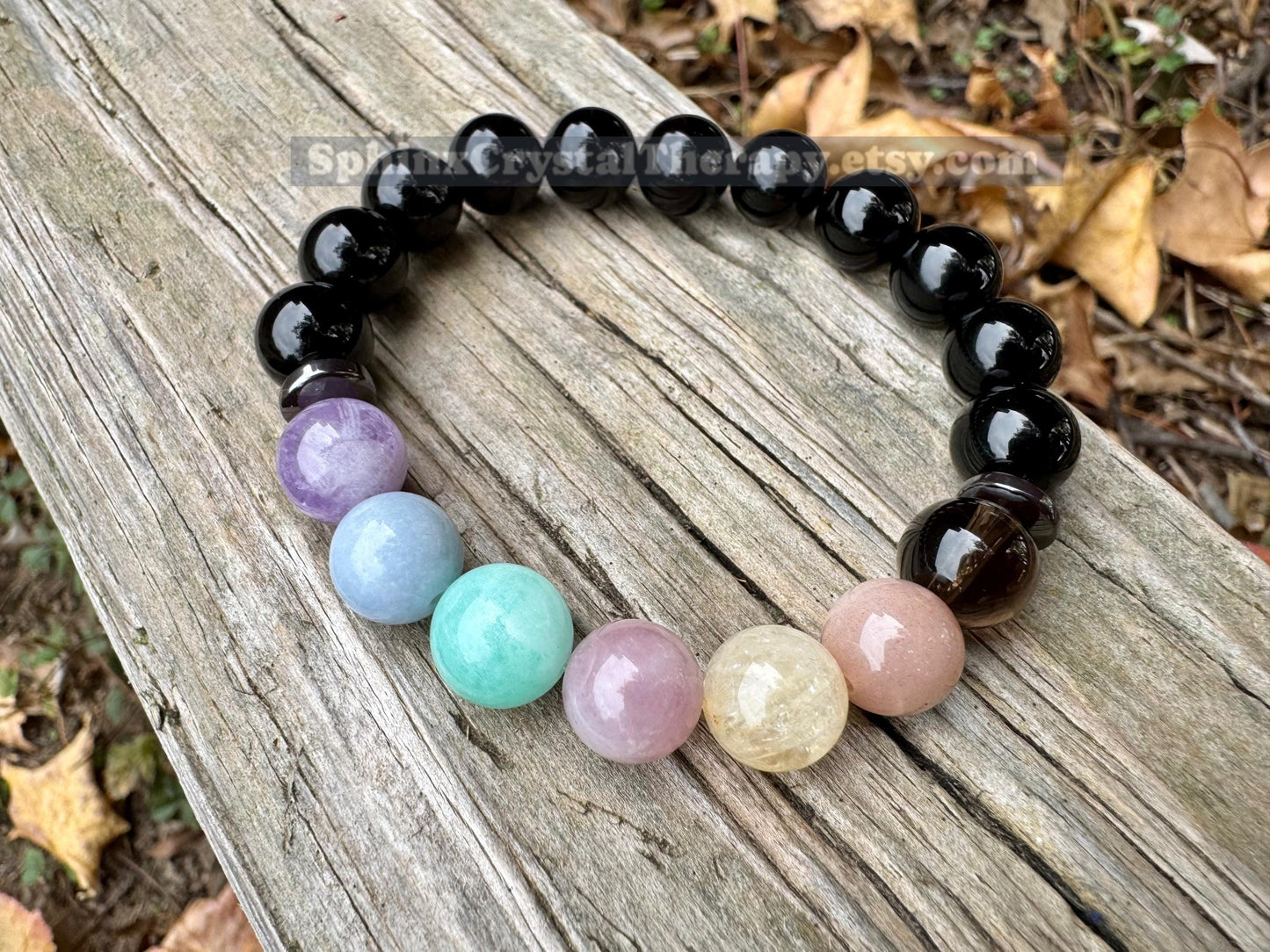 10mm Aura Protection - PASTEL Chakra Balance Stones -  Empath Support - Amethyst - Black Onyx - Hematite - Crystal Healing Gemstone Bracelet