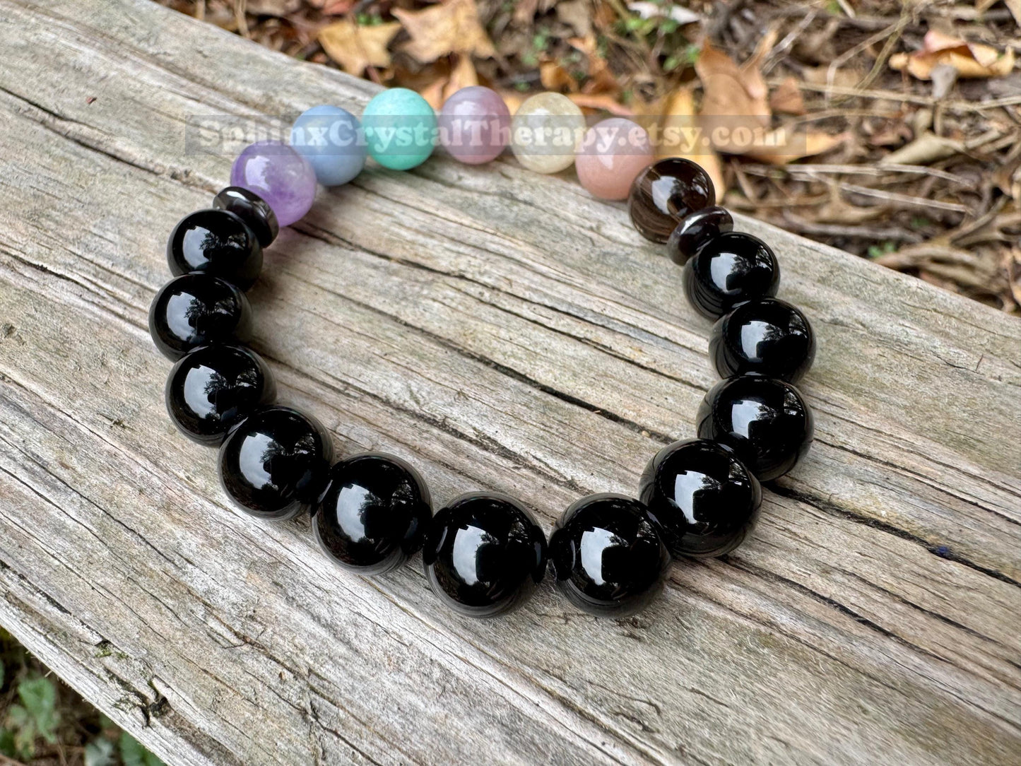 10mm Aura Protection - PASTEL Chakra Balance Stones -  Empath Support - Amethyst - Black Onyx - Hematite - Crystal Healing Gemstone Bracelet