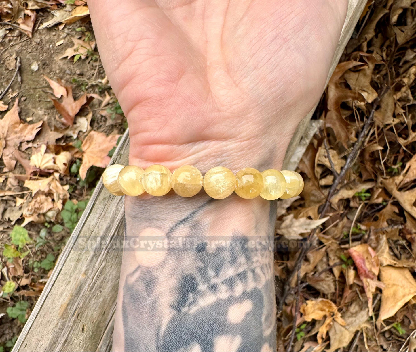 10mm RARE Golden Selenite - Aura Protection & Intuition - PASTEL Chakra Balance Stones - Crystal Healing Gemstone Bracelet