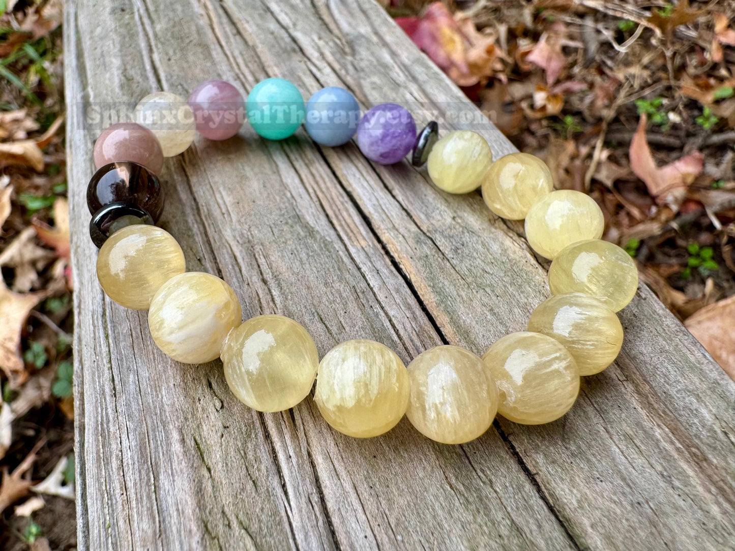 10mm RARE Golden Selenite - Aura Protection & Intuition - PASTEL Chakra Balance Stones - Crystal Healing Gemstone Bracelet