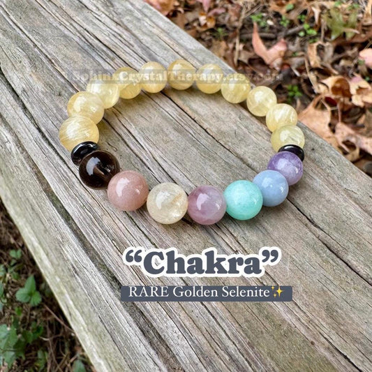 10mm RARE Golden Selenite - Aura Protection & Intuition - PASTEL Chakra Balance Stones - Crystal Healing Gemstone Bracelet