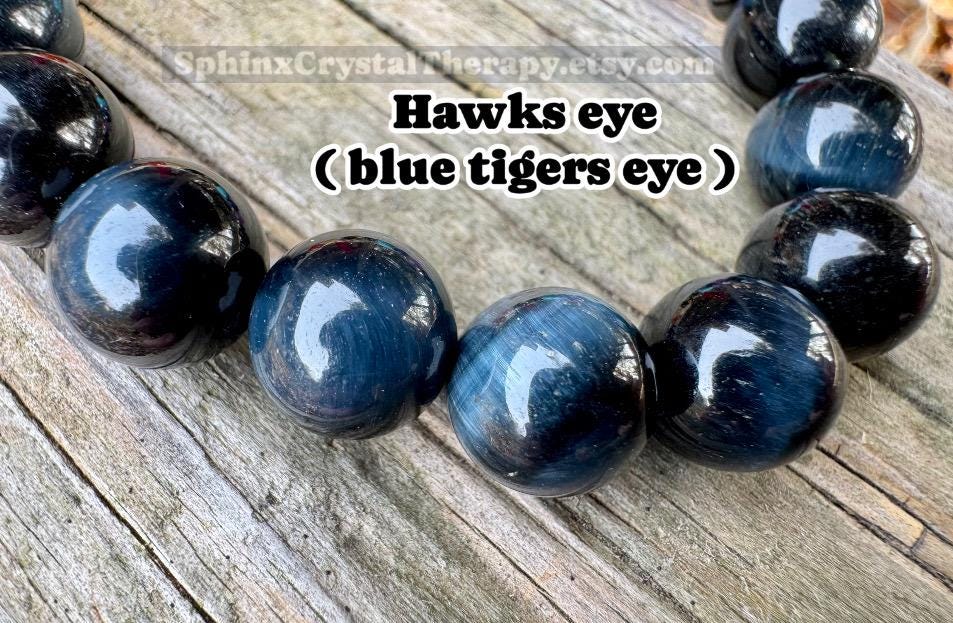 10MM Protection & Strength - Chakra Balance Stones - Intuition- Hawks Eye Gemstones - Blue Tigers Eye - Energy Healing Bracelet