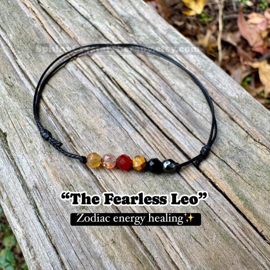 4mm Leo Zodiac Energy - July August Birthday - Tiny Faceted Gemstones - Minimal & Dainty Adjustable String Bracelet