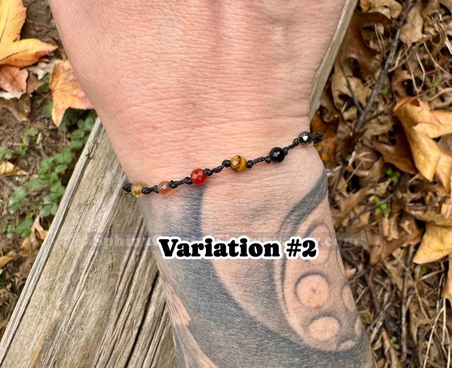 4mm Leo Zodiac Energy - July August Birthday - Tiny Faceted Gemstones - Minimal & Dainty Adjustable String Bracelet