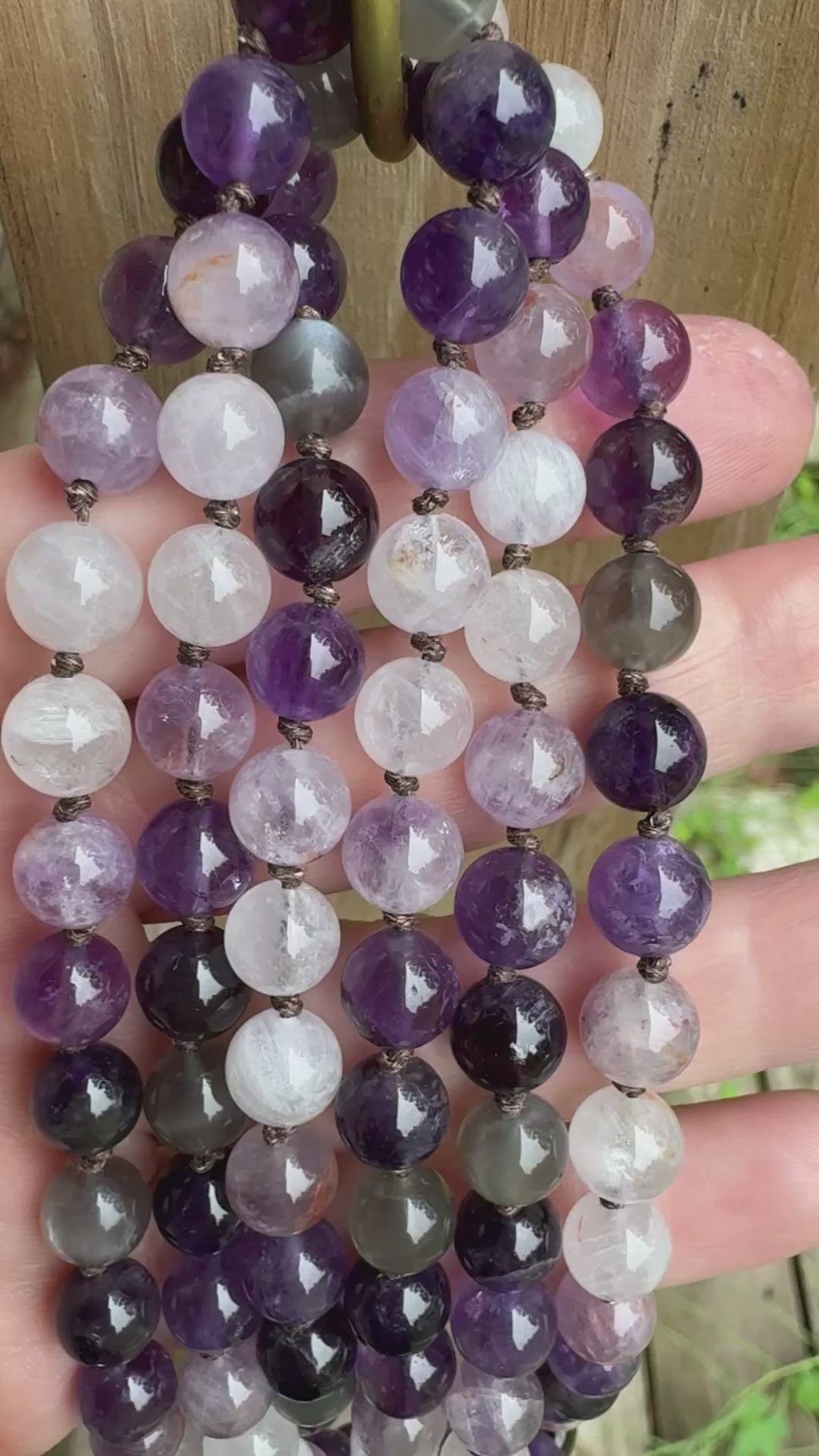 Lady of the Violet Flame • Amethyst, Black Moonstone & Hematite Spiritual Mala Necklace