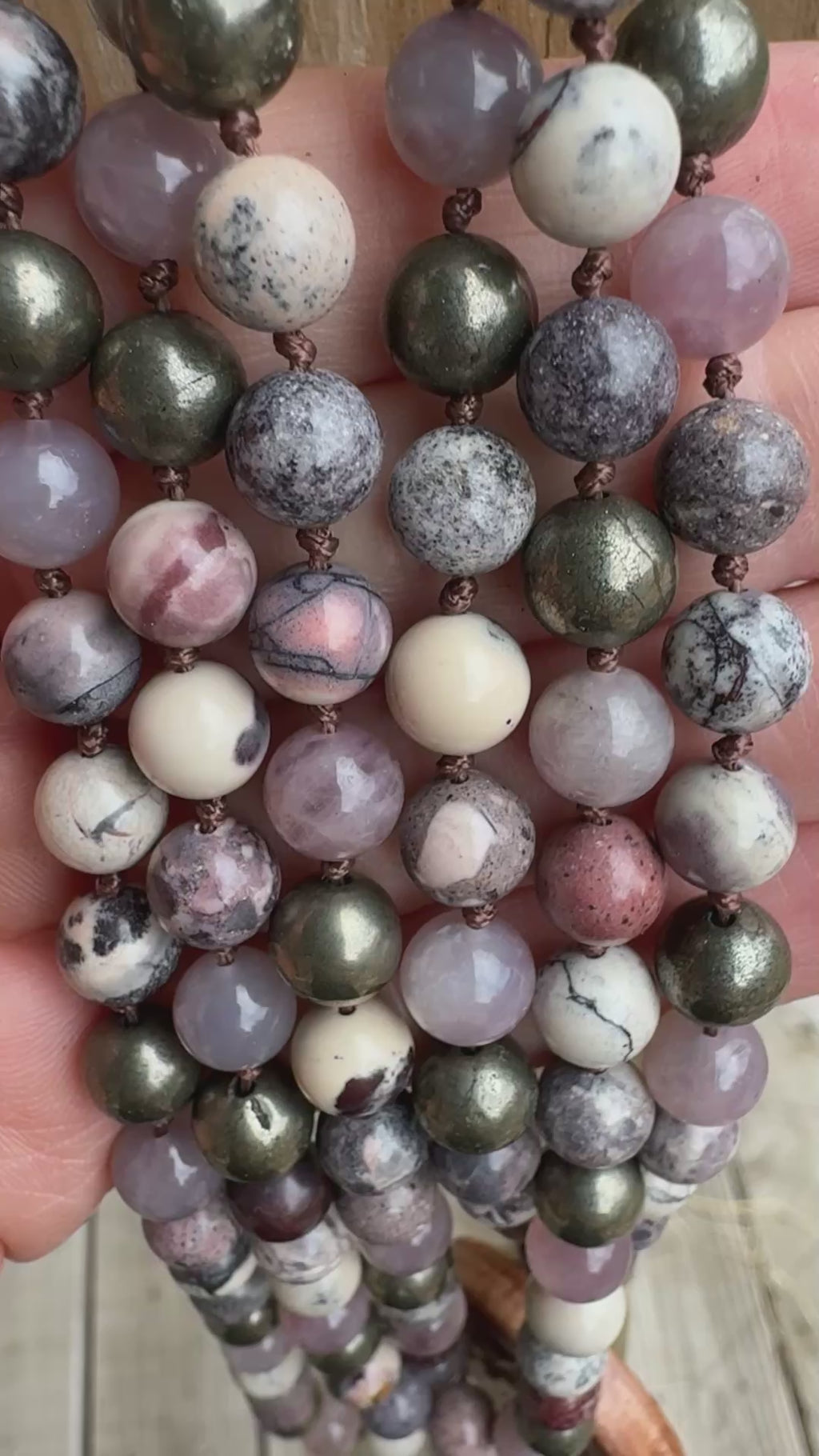 The Four Noble Truths • Porcelain Jasper, Rose Quartz & Pyrite Buddhist Mala Necklace