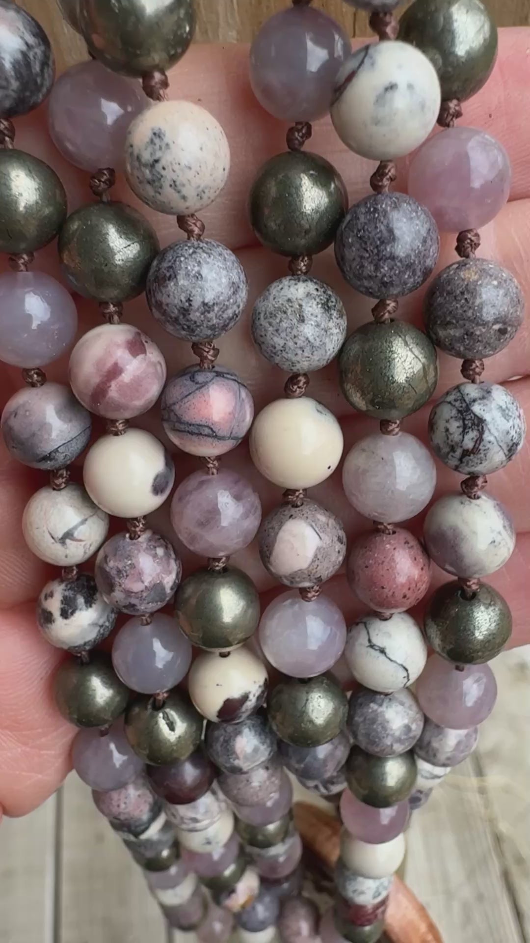 The Four Noble Truths • Porcelain Jasper, Rose Quartz & Pyrite Buddhist Mala Necklace