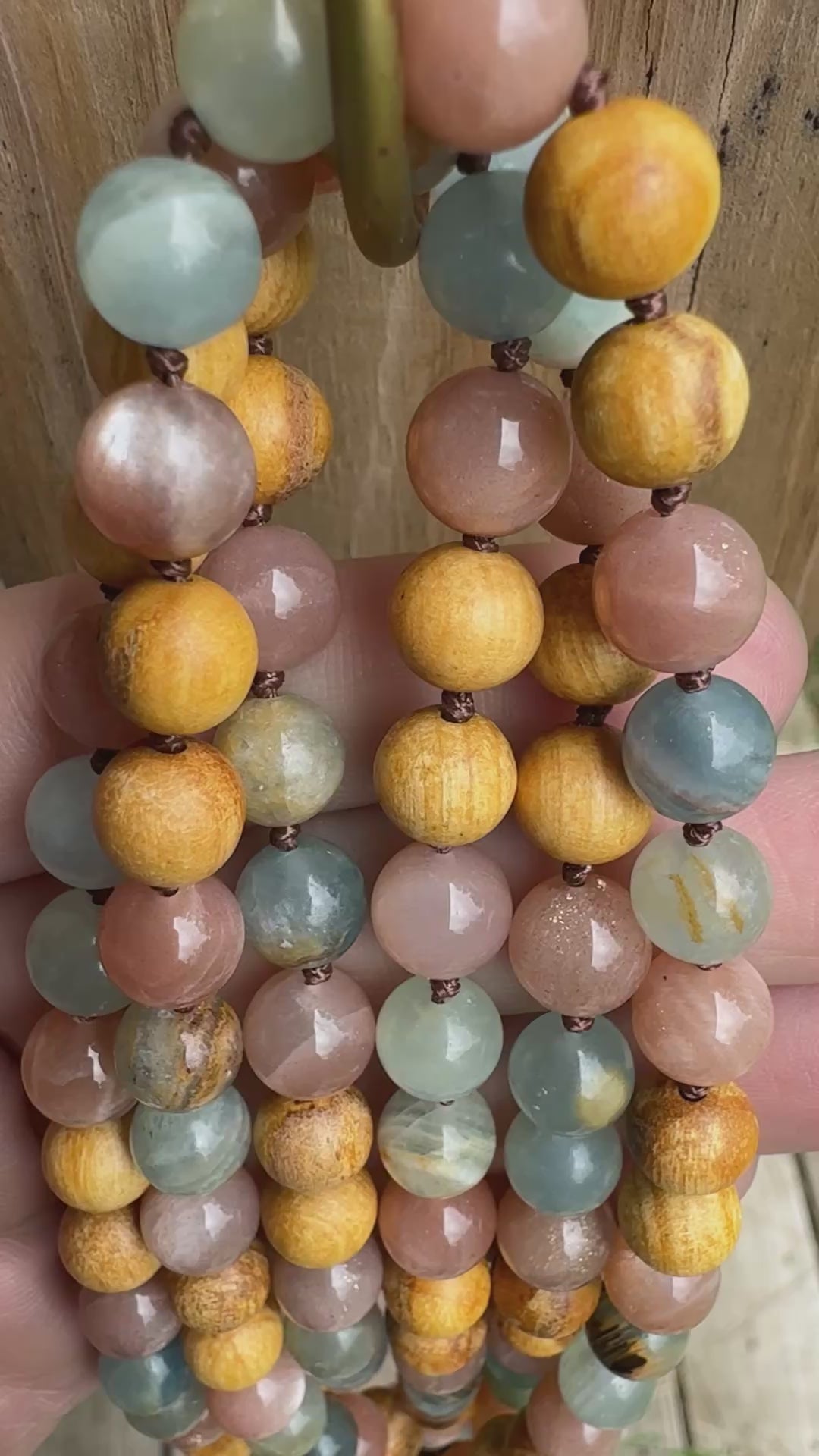Goddess of the Ancient Sea • Lemurian Aquatine Calcite, Moonstone & Palo Santo Mala Necklace